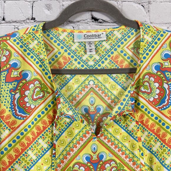 Coolibar Oceanside Tunic Dress Women XL UPF50+ Sun Protection Yellow Geo Paisley - Picture 8 of 12